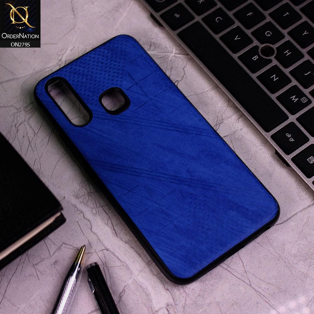 Vivo Y12 Cover - Blue - Vintage Fabric Look Dotted Soft Case