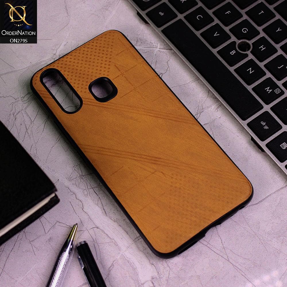 Vivo Y17 Cover - Mustard - Vintage Fabric Look Dotted Soft Case