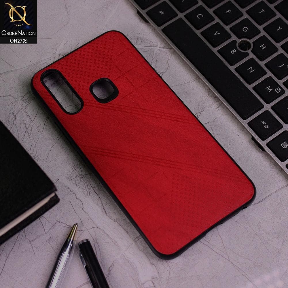 Vivo Y15 Cover - Red - Vintage Fabric Look Dotted Soft Case