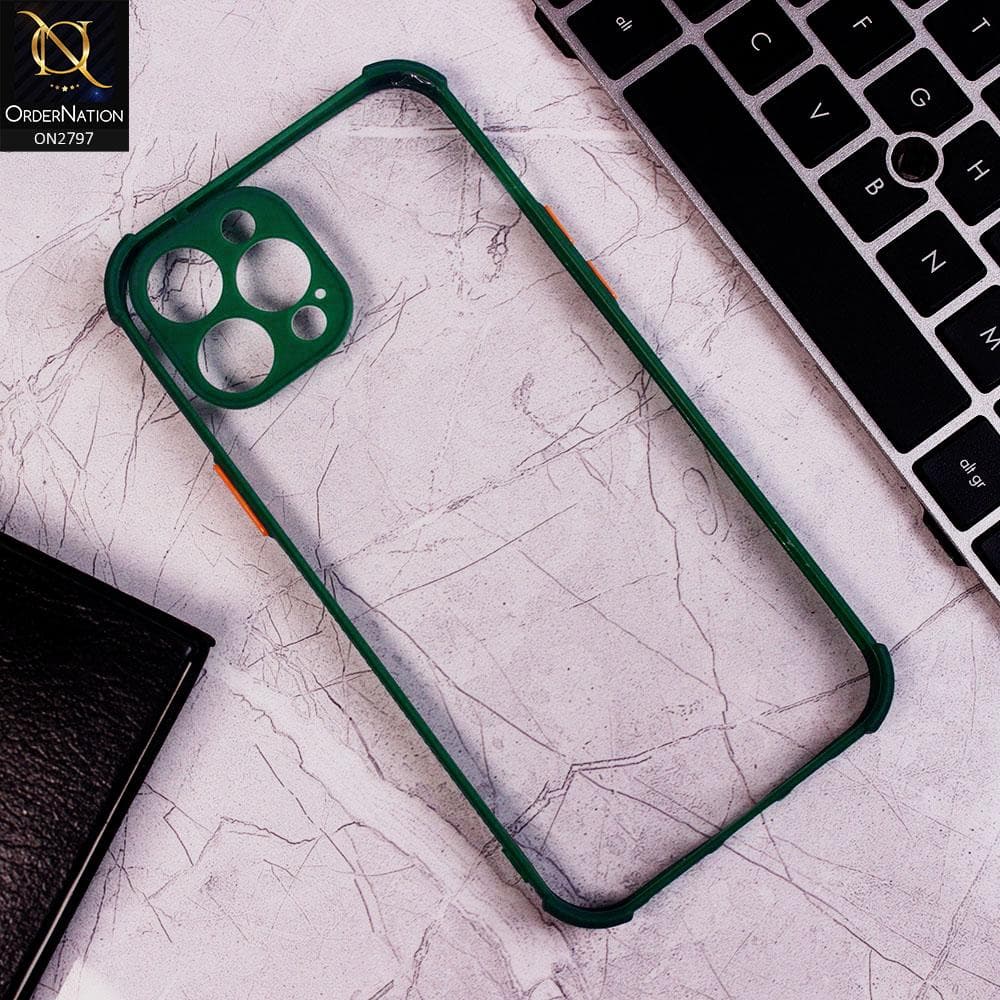 iPhone 12 Pro Cover - Green - Camera Protection Shiny Acrylic Anti-Shock Bumper Clear Case