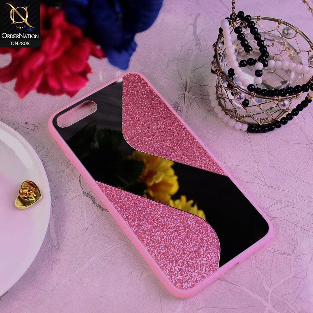 iPhone 8 Plus / 7 Plus Cover - Pink - New Stylish Ziggy Mirror Not Moving Glitter Soft Case