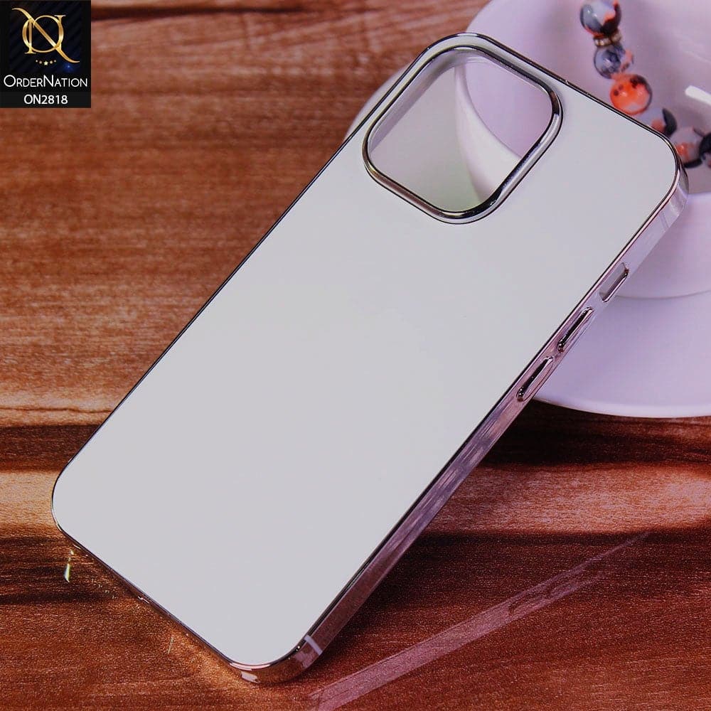 iPhone 13 Pro Cover - White - Matt Look Shiny Borders Soft Case