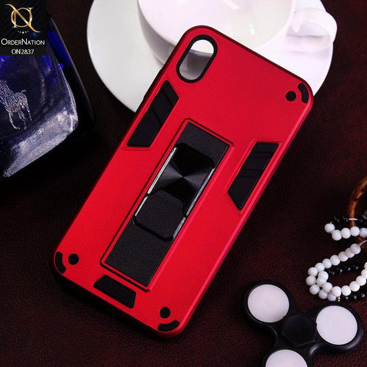 iPhone XS Max Cover - Red - Heavy Duty Hybrid 2 in 1 Kick Stand Soft Protective Case