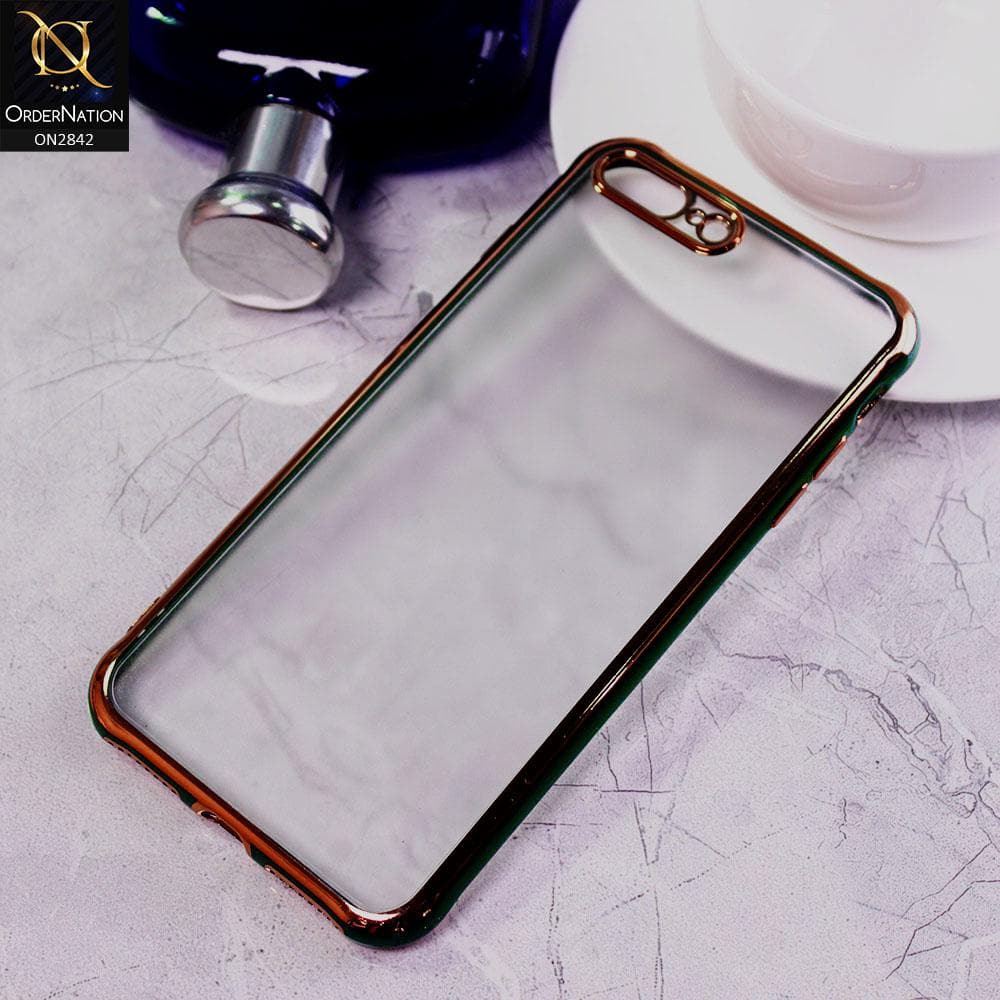 iPhone 8 Plus / 7 Plus Cover - Green - Electroplating Semi Transparent Soft Color Border Back Shell Case