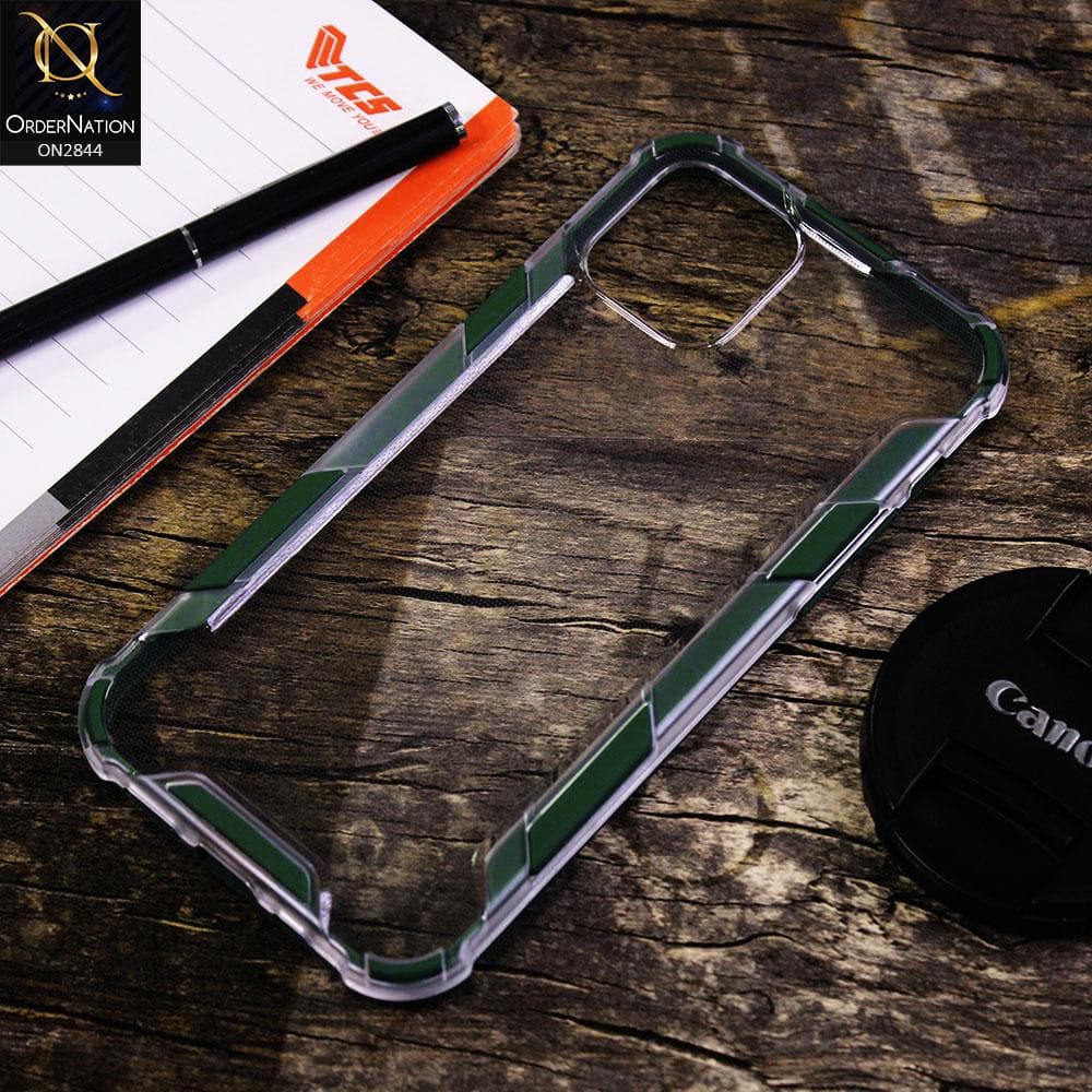 iPhone 12 Mini Cover - Green - New Style Hybrid Soft Bumper Transparent Case