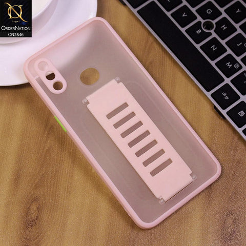 Samsung Galaxy A10s Cover - Pink - Semi Tranparent Soft Borders Matte Hard PC with Grip Holder Camera Protection Case