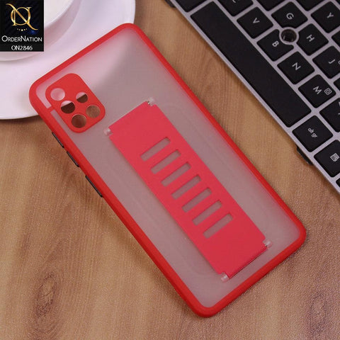 Samsung Galaxy A51 Cover - Red - Semi Tranparent Soft Borders Matte Hard PC with Grip Holder Camera Protection Case