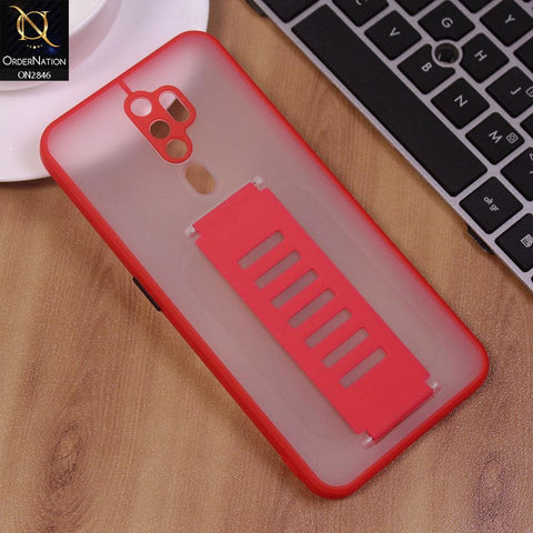 Oppo A9 2020 Cover - Red - Semi Tranparent Soft Borders Matte Hard PC with Grip Holder Camera Protection Case