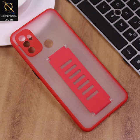 Oppo A53 Cover - Red - Semi Tranparent Soft Borders Matte Hard PC with Grip Holder Camera Protection Case