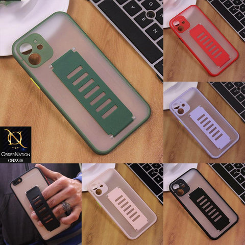 iPhone 12 Cover - Green - Semi Tranparent Soft Borders Matte Hard PC with Grip Holder Camera Protection Case