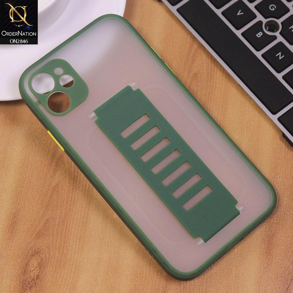 iPhone 11 Cover - Green - Semi Tranparent Soft Borders Matte Hard PC with Grip Holder Camera Protection Case