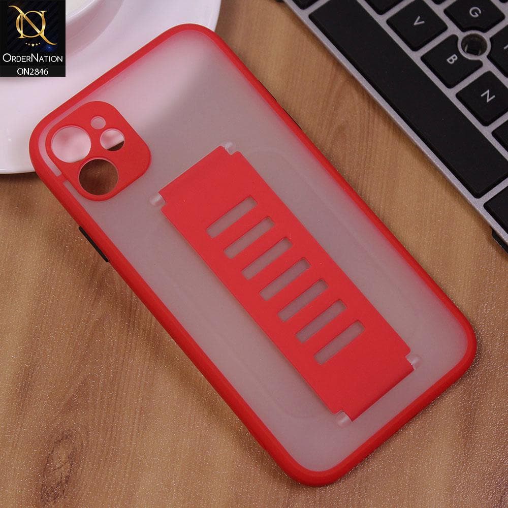 iPhone 11 Cover - Red - Semi Tranparent Soft Borders Matte Hard PC with Grip Holder Camera Protection Case