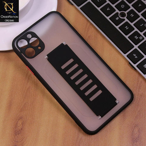 iPhone 11 Pro Cover - Black - Semi Tranparent Soft Borders Matte Hard PC with Grip Holder Camera Protection Case