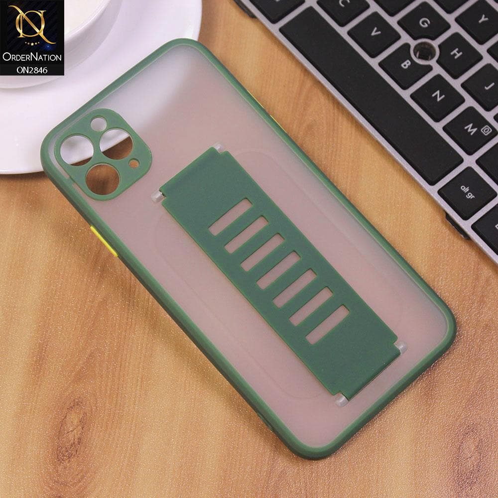 iPhone 11 Pro Cover - Green - Semi Tranparent Soft Borders Matte Hard PC with Grip Holder Camera Protection Case