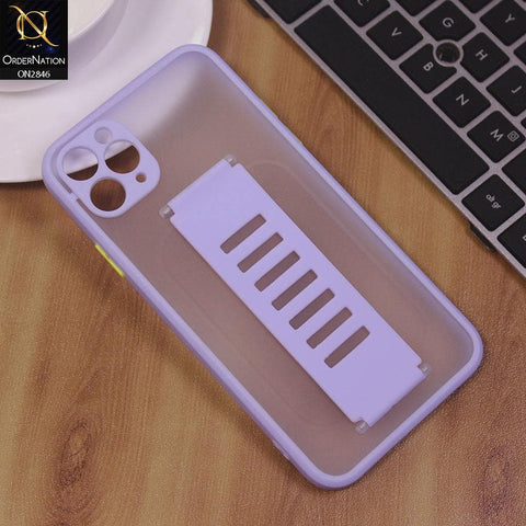 iPhone 11 Pro Cover - Purple - Semi Tranparent Soft Borders Matte Hard PC with Grip Holder Camera Protection Case