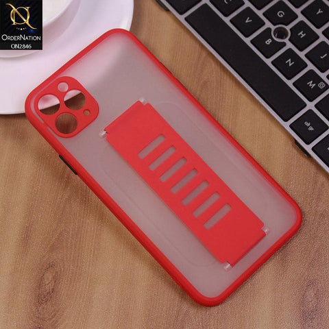 iPhone 11 Pro Max Cover - Red - Semi Tranparent Soft Borders Matte Hard PC with Grip Holder Camera Protection Case