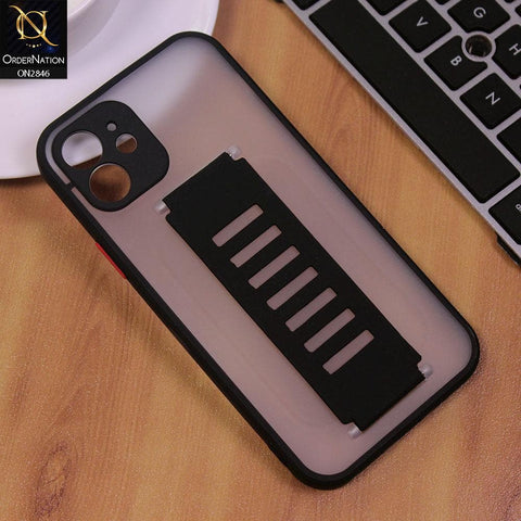 iPhone 12 Cover - Black - Semi Tranparent Soft Borders Matte Hard PC with Grip Holder Camera Protection Case