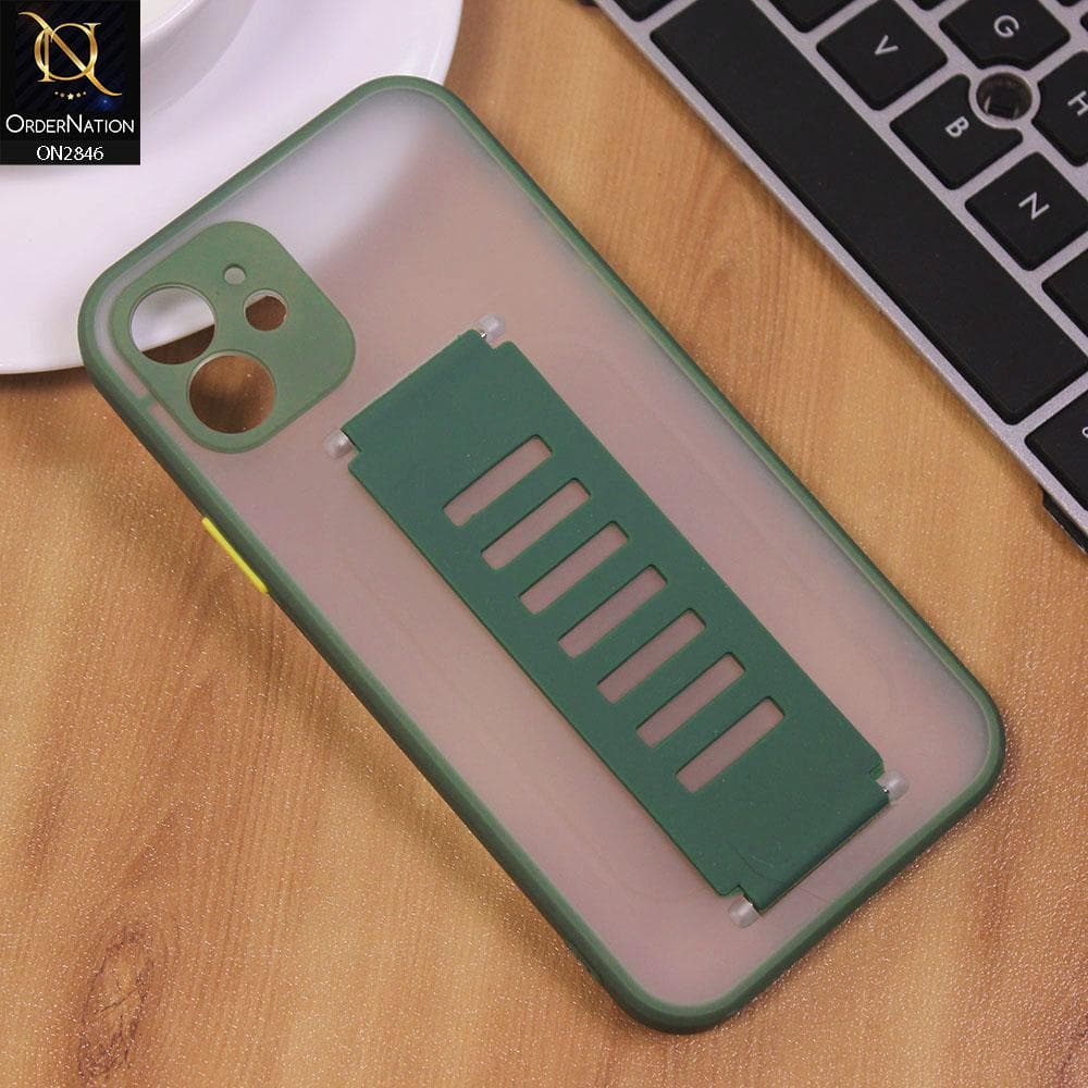 iPhone 12 Cover - Green - Semi Tranparent Soft Borders Matte Hard PC with Grip Holder Camera Protection Case