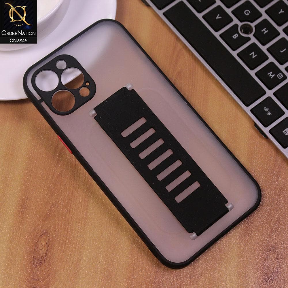 iPhone 12 Pro Cover - Black - Semi Tranparent Soft Borders Matte Hard PC with Grip Holder Camera Protection Case