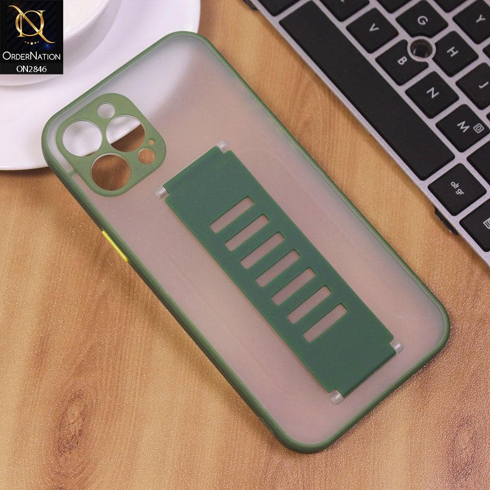 iPhone 12 Pro Cover - Green - Semi Tranparent Soft Borders Matte Hard PC with Grip Holder Camera Protection Case