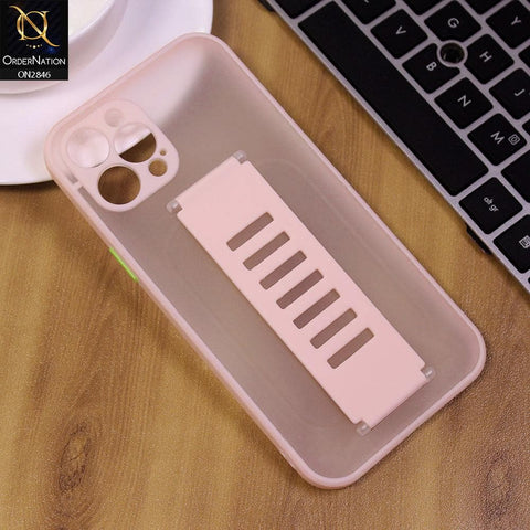 iPhone 12 Pro Cover - Pink - Semi Tranparent Soft Borders Matte Hard PC with Grip Holder Camera Protection Case