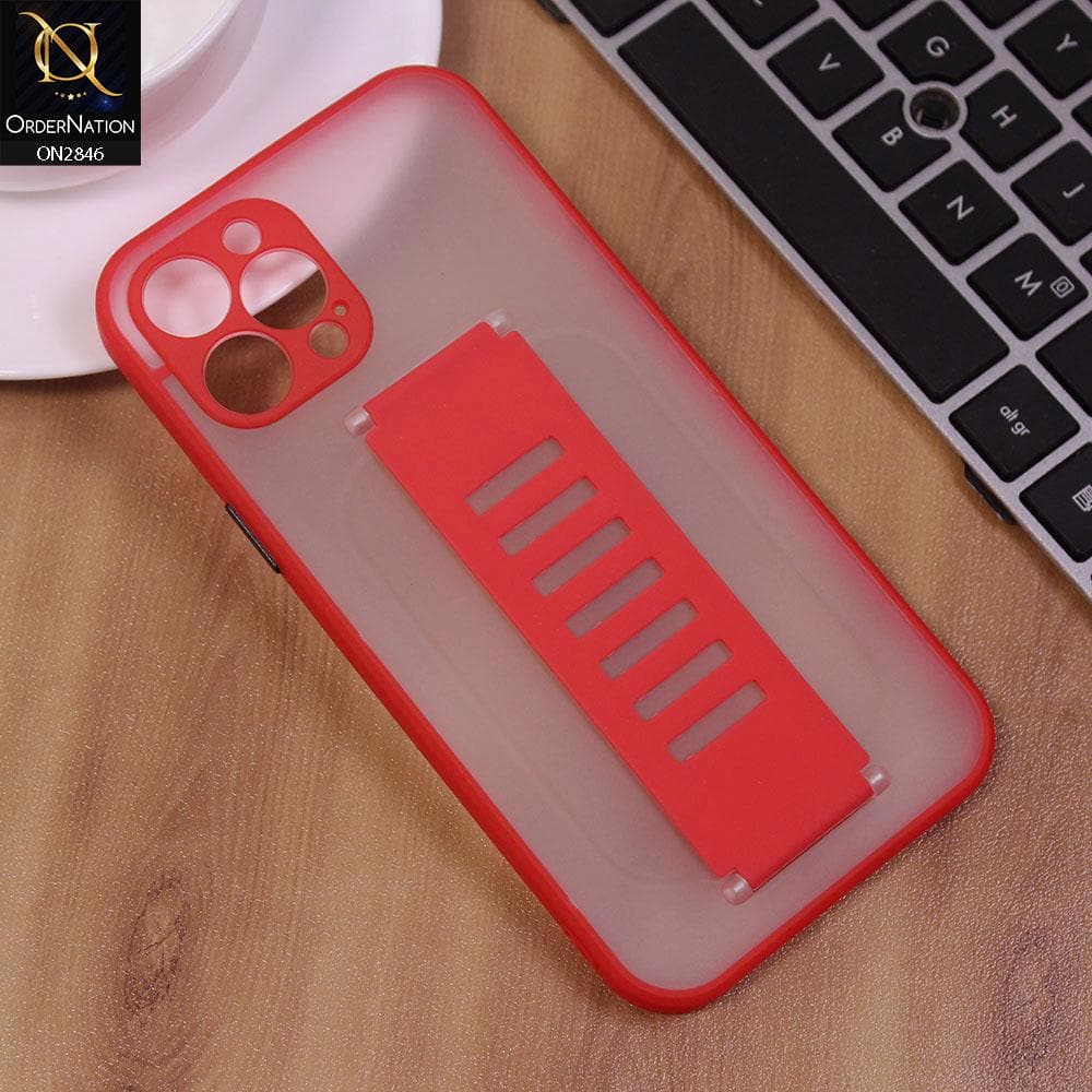 iPhone 12 Pro Cover - Red - Semi Tranparent Soft Borders Matte Hard PC with Grip Holder Camera Protection Case