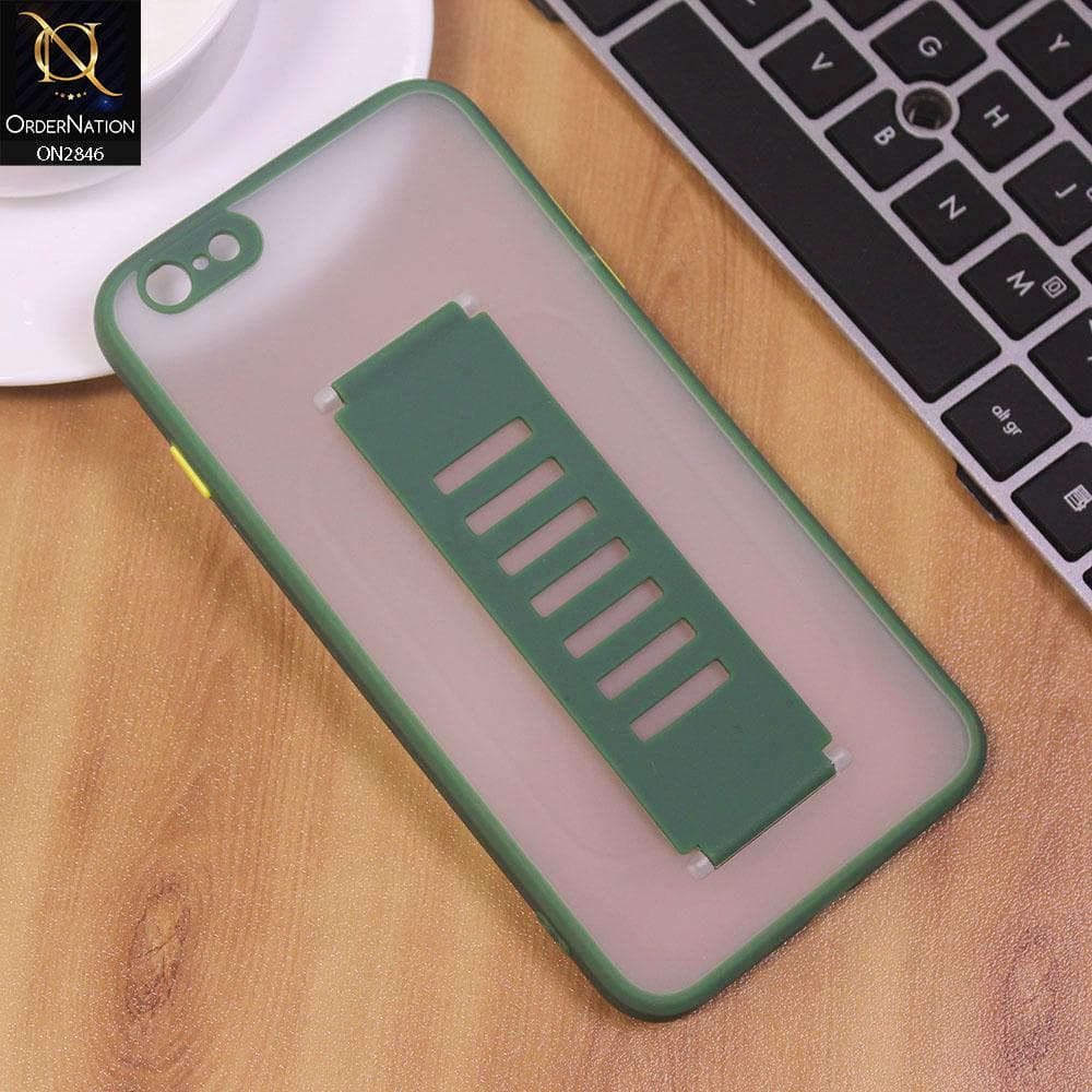 iPhone 6S / 6 Cover - Green - Semi Tranparent Soft Borders Matte Hard PC with Grip Holder Camera Protection Case