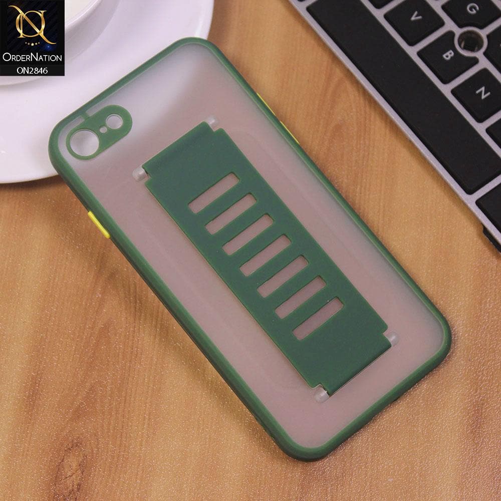 iPhone SE 2020 Cover - Green - Semi Tranparent Soft Borders Matte Hard PC with Grip Holder Camera Protection Case