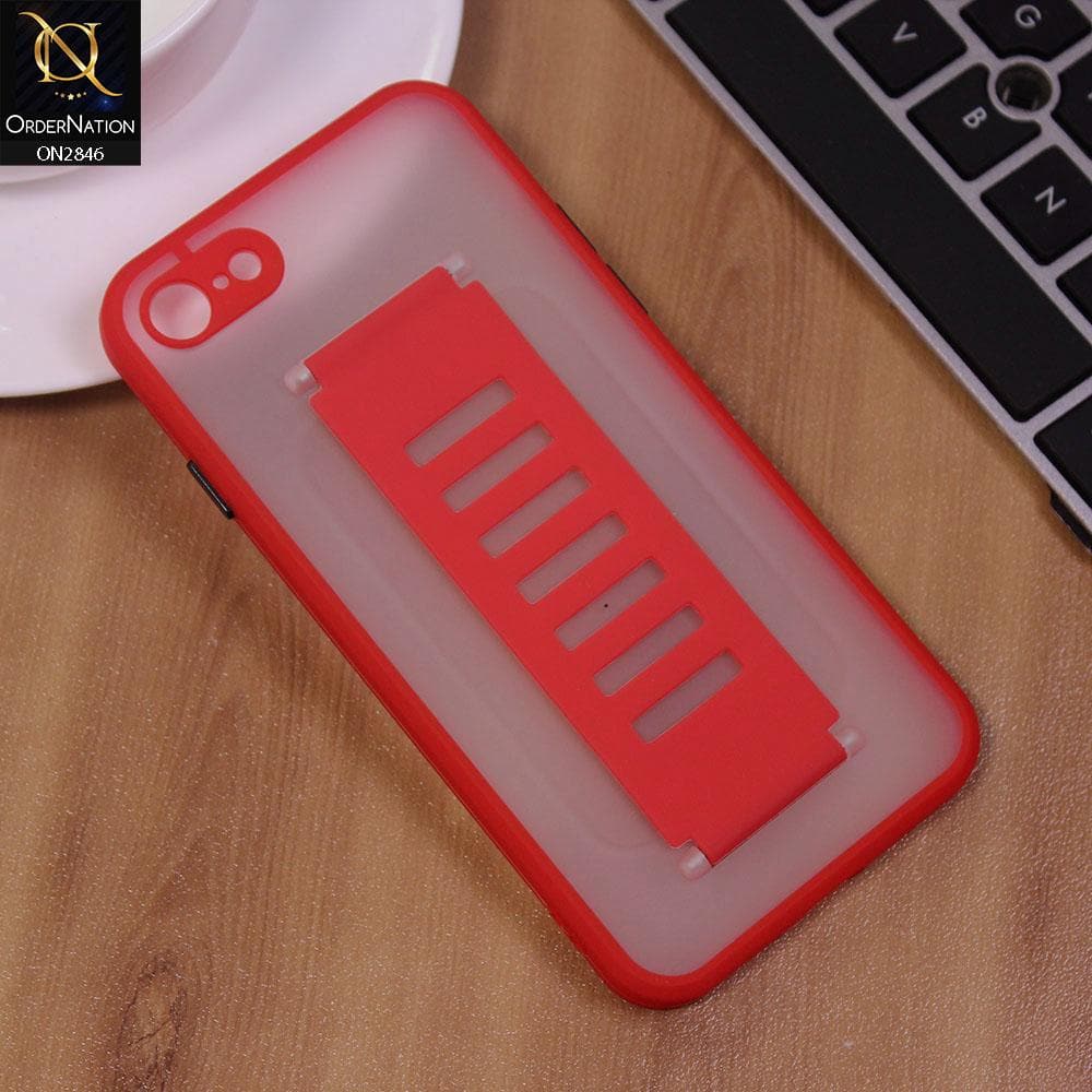 iPhone SE 2020 Cover - Red - Semi Tranparent Soft Borders Matte Hard PC with Grip Holder Camera Protection Case