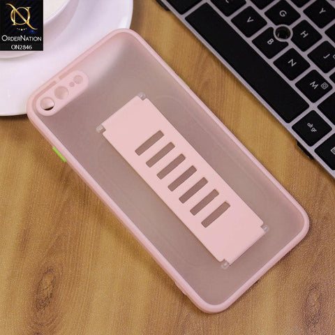 iPhone 8 Plus / 7 Plus Cover - Pink - Semi Tranparent Soft Borders Matte Hard PC with Grip Holder Camera Protection Case