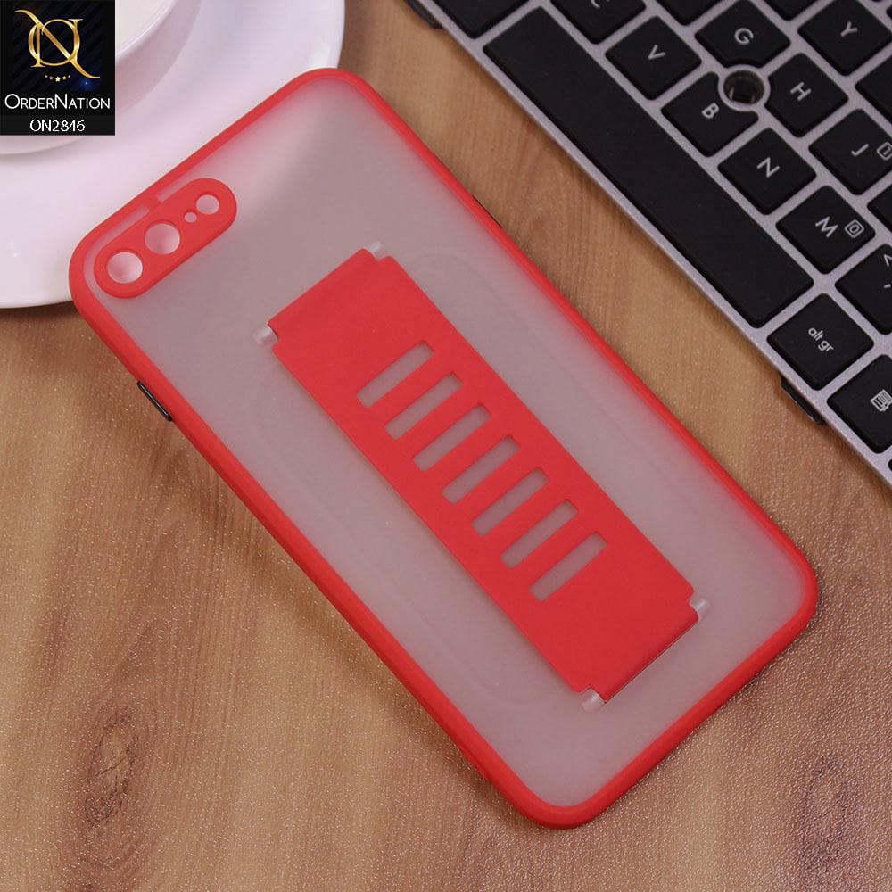 iPhone 8 Plus / 7 Plus Cover - Red - Semi Tranparent Soft Borders Matte Hard PC with Grip Holder Camera Protection Case