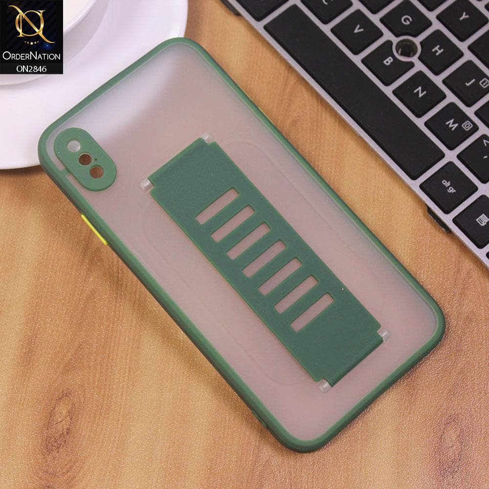 iPhone XS Max Cover - Green - Semi Tranparent Soft Borders Matte Hard PC with Grip Holder Camera Protection Case