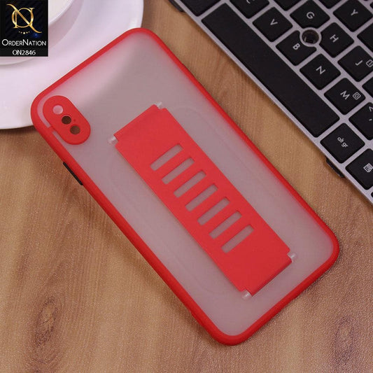 iPhone XS Max Cover - Red - Semi Tranparent Soft Borders Matte Hard PC with Grip Holder Camera Protection Case