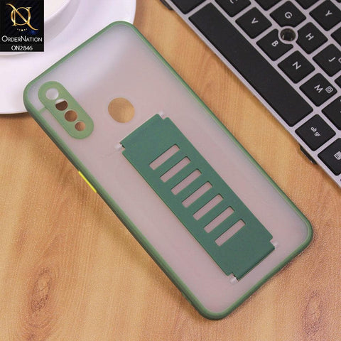 Oppo A8 Cover - Green - Semi Tranparent Soft Borders Matte Hard PC with Grip Holder Camera Protection Case