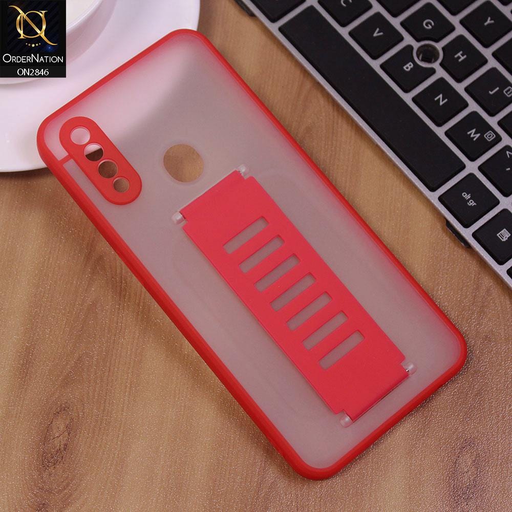 Oppo A8 Cover - Red - Semi Tranparent Soft Borders Matte Hard PC with Grip Holder Camera Protection Case