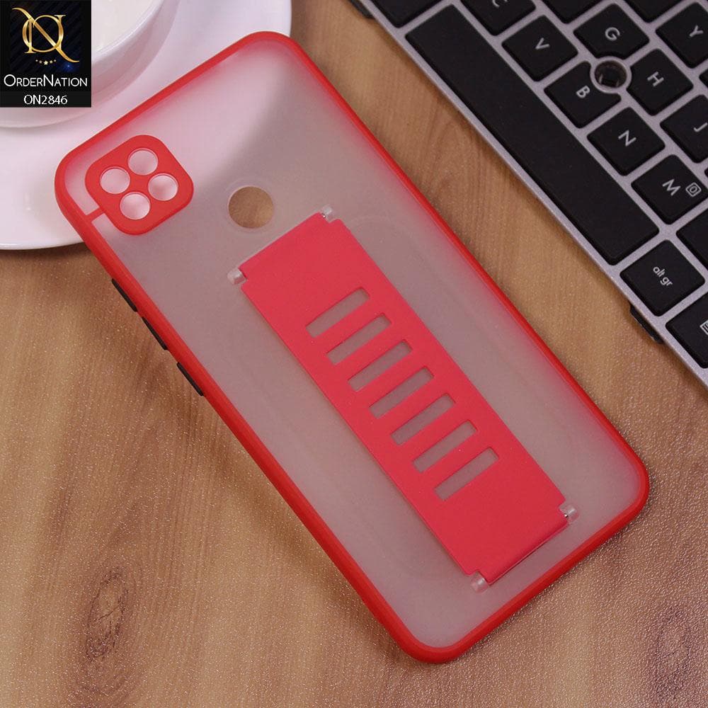 Xiaomi Redmi 9C Cover - Red - Semi Tranparent Soft Borders Matte Hard PC with Grip Holder Camera Protection Case