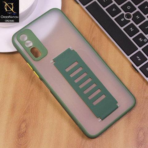 Vivo Y20s Cover - Green - Semi Tranparent Soft Borders Matte Hard PC with Grip Holder Camera Protection Case