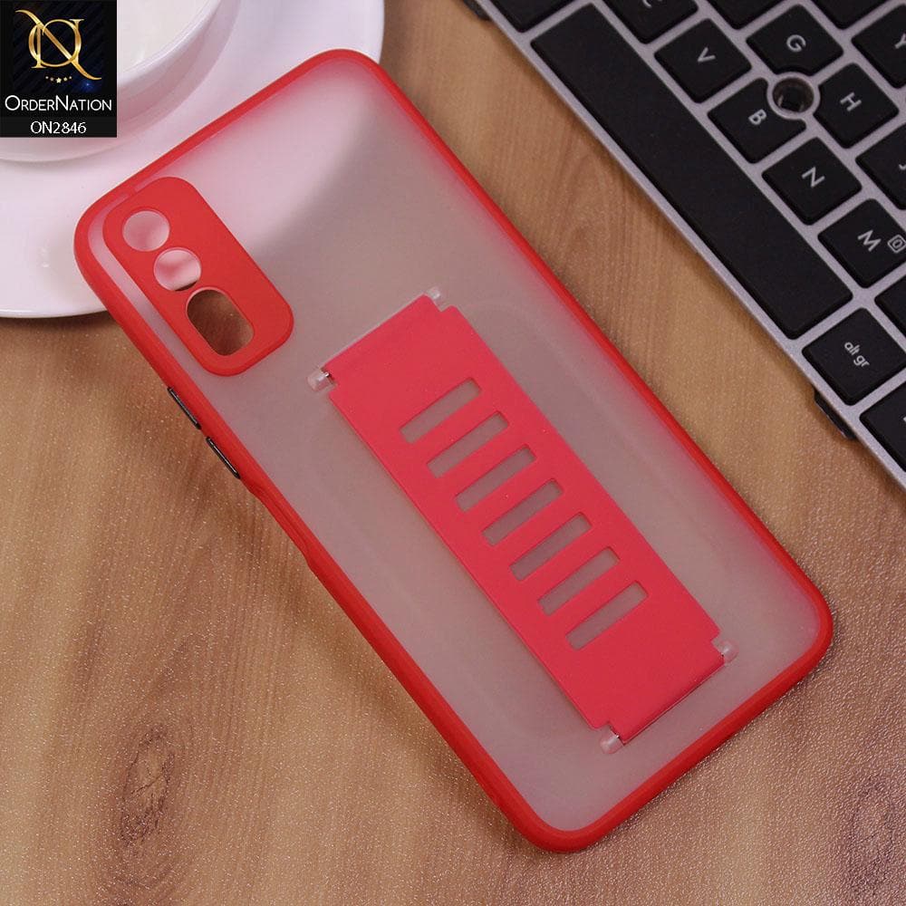 Vivo Y20 Cover - Red - Semi Tranparent Soft Borders Matte Hard PC with Grip Holder Camera Protection Case