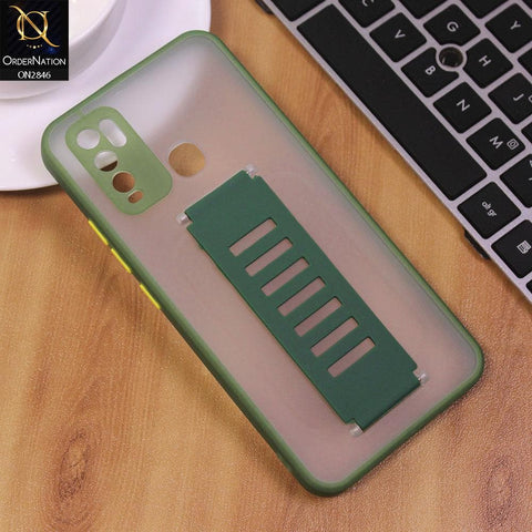 Vivo Y50 Cover - Green - Semi Tranparent Soft Borders Matte Hard PC with Grip Holder Camera Protection Case