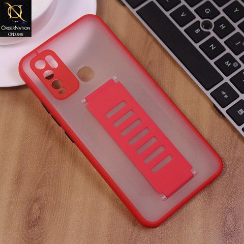 Vivo Y50 Cover - Red - Semi Tranparent Soft Borders Matte Hard PC with Grip Holder Camera Protection Case