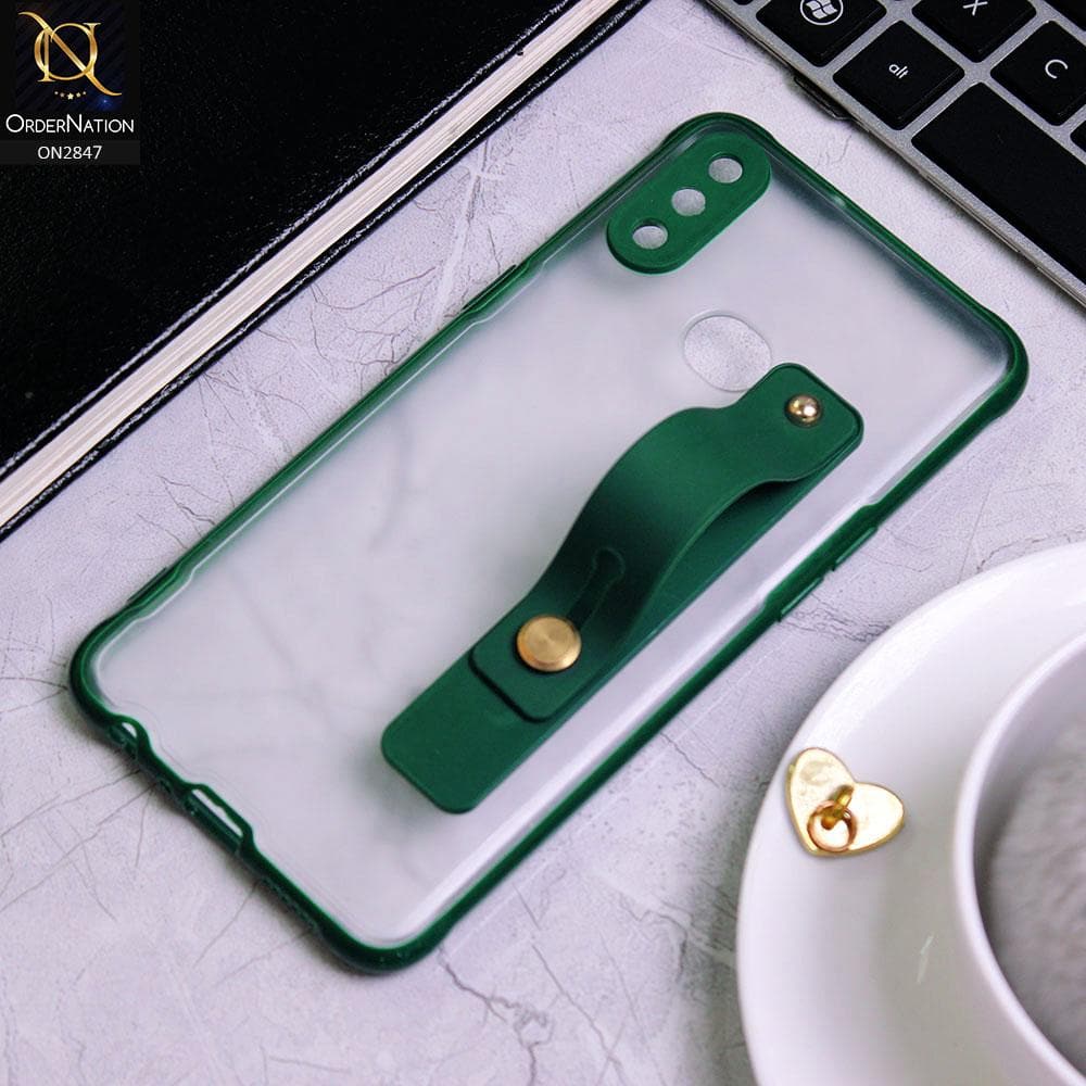 Samsung Galaxy A10s Cover - Dark Green - Semi Tranparent Soft Borders Matte Hard PC with Grip Holder Camera Protection Case