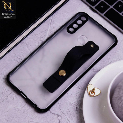 Vivo Y15 Cover - Black - Semi Tranparent Soft Borders Matte Hard PC with Grip Holder Camera Protection Case