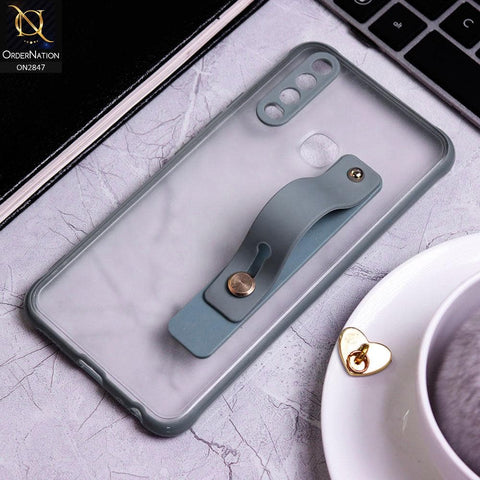 Vivo Y12 Cover - Gray - Semi Tranparent Soft Borders Matte Hard PC with Grip Holder Camera Protection Case