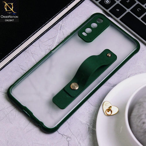 Vivo Y11s Cover - Dark Green - Semi Tranparent Soft Borders Matte Hard PC with Grip Holder Camera Protection Case