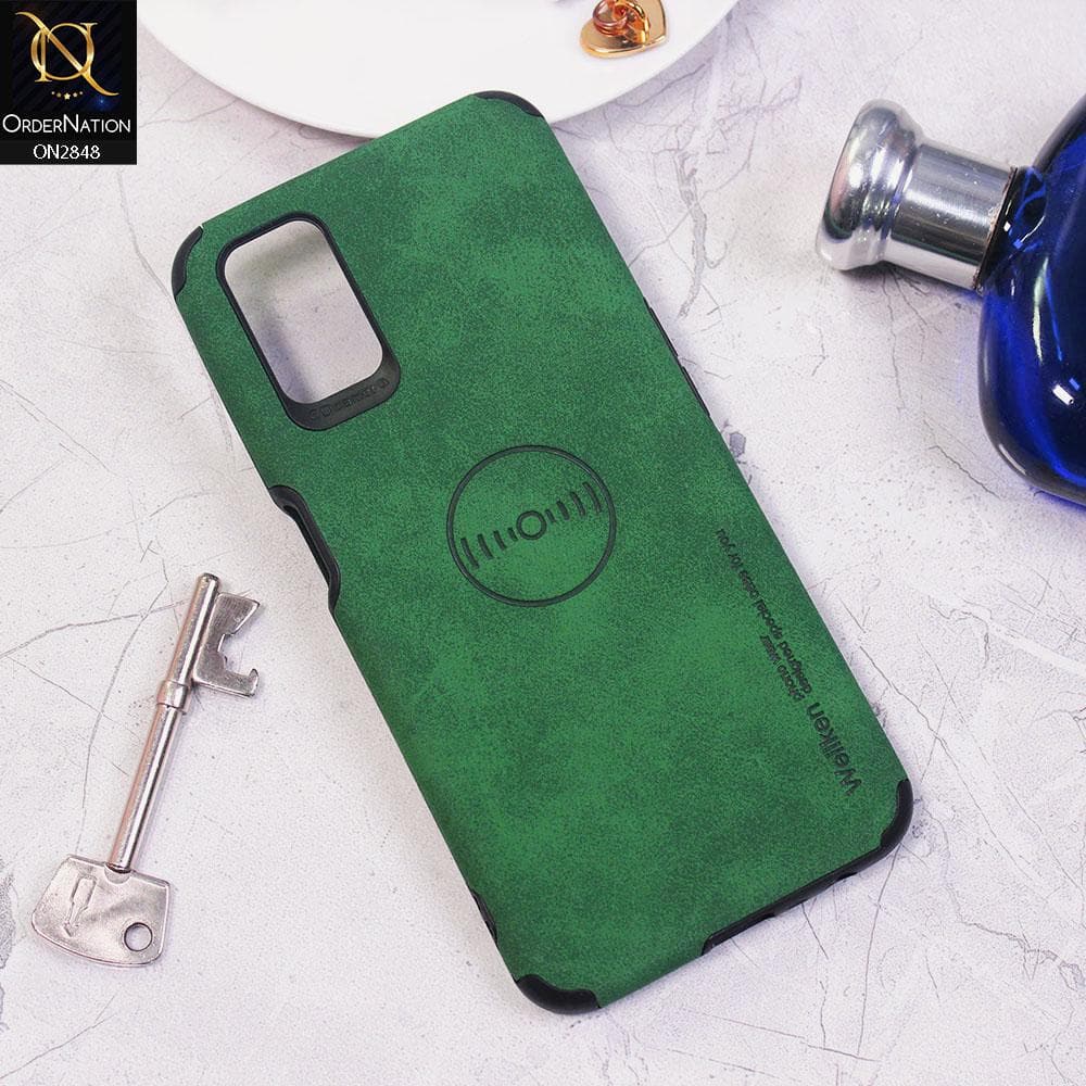 Oppo A52 Cover - Dark Green - Weiiken Matte Colorful Soft PU Leather Case