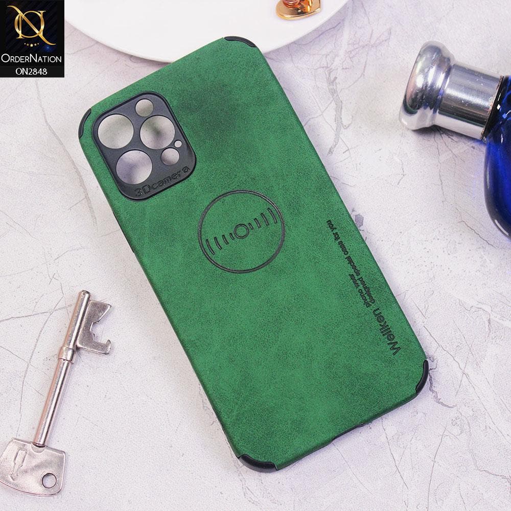 iPhone 12 Pro Cover - Dark Green - Weiiken Matte Colorful Soft PU Leather Case