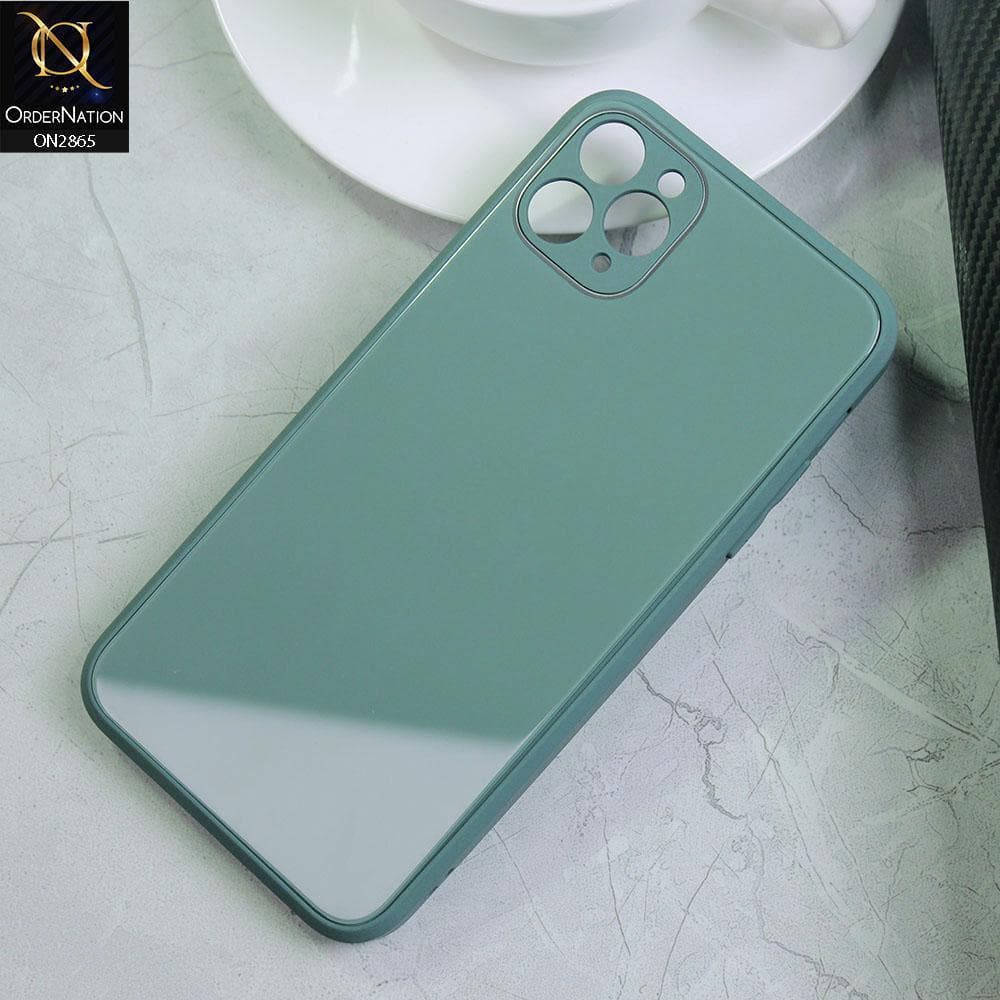 iPhone 11 Pro Cover - Green - New Glossy Shine Tempered Glass Soft Borders Back Cases