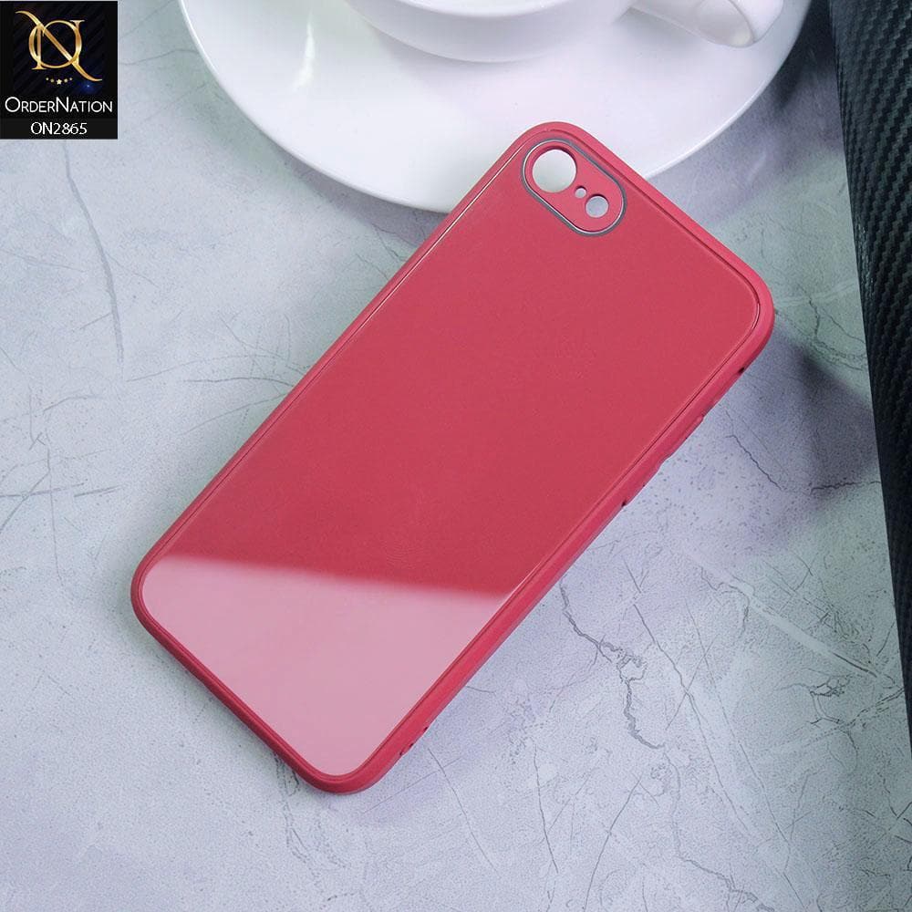 iPhone 8 / 7 Cover - Red - New Glossy Shine Tempered Glass Soft Borders Back Cases