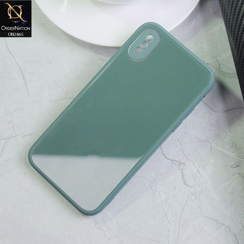 iPhone XS Max Cover - Green - New Glossy Shine Tempered Glass Soft Borders Back Cases