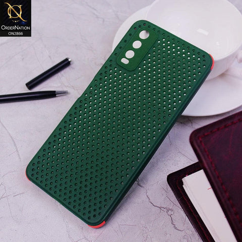 Vivo Y12s Cover - Dark Green - Cooling Breathing Mesh Soft Rubber Feel Phone Case